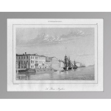 Старинная гравюра Санкт-Петербург. Вид на Английскую набережную. 1838 г.