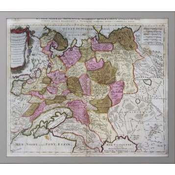Старинная карта России или Московии конца 17 века. Кабинетный формат. Акварельная раскраска