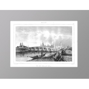 Старинная гравюра Москва. Большой Каменный мост. 1838 г. N95