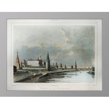 Антикварная гравюра Вид на Кремль и каменный мост. 1838 г. Кадоль