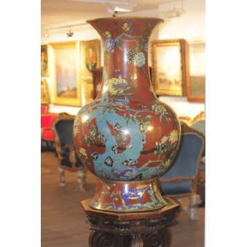 Большая бронзовая антикварная китайская ваза Клуазоне, Династия Цинь