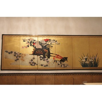 Антикварный Экран шести створчатый, Японский антиквариат период Мейдзи (Мэйдзи)