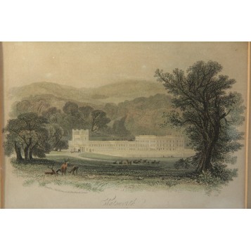 Старинная гравюра - Виды Англии "Chatsworth",XIX век