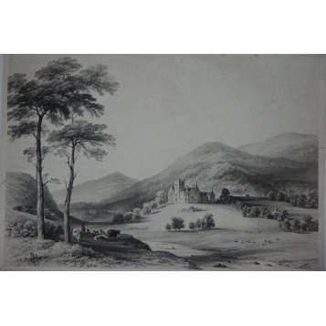 Антикварная гравюра "Замок в Шотландии",Англия, XIX век