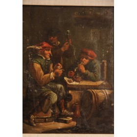 Старинная картина "Сцена в таверне" художника J. Van Myn,1834 год