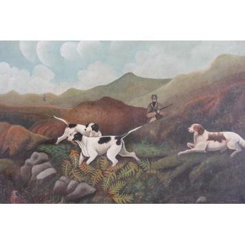 Картина "Охотник с собаками" выполненная в "наивном стиле",XIX век