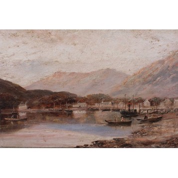 Антикварная живопись, пейзаж "Бухта Неаполя",конец XIX века