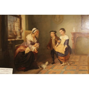 Антикварная Западно-Европейская живопись. Картина "Женщина с детьми"