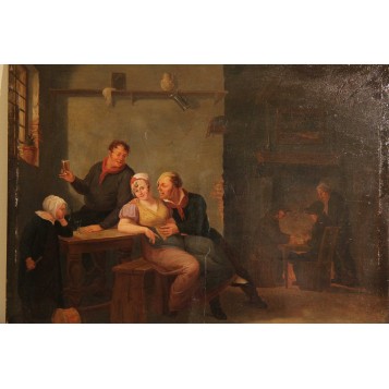 Старинная картина "Сцена в таверне",художник Александр Карс  (Alexander Carse)