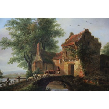 3757 Антикварная картина Картина Пейзаж с сельским домом голландский художник DeStobbeleere