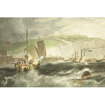 Большая викторианская антикварная гравюра из серии "Морские пароходы"