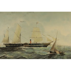 Старинная английская гравюра в интерьер, серия "Морские пароходы"