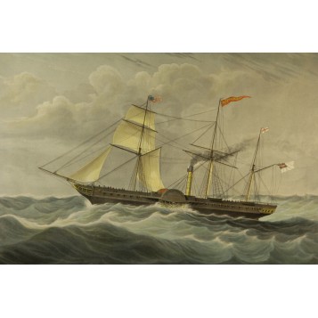 Викторианская старинная гравюра "Морские пароходы"