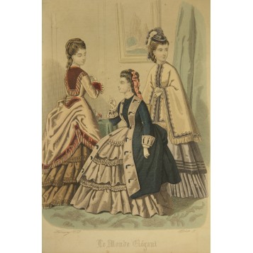 Старинная гравюра на тему - "Мода", Франция, 1870-е годы.