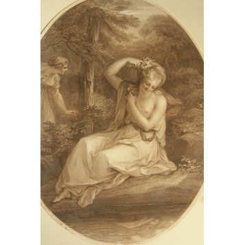 Антикварная гравюра "Девушка у ручья" ,Англия, 1787 г.