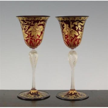 Антикварные бокалы из богемского стекла с золочением
