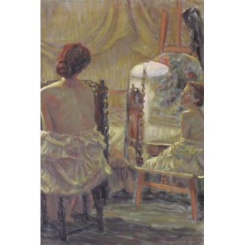 Антикварная картина портрет Натурщица у зеркала художник S. Tiffin