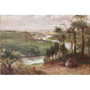 Старинная английская картина пейзаж у реки. Художник Жерард C.Gerard