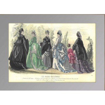 Парижская мода. 1870 год. Антикварная гравюра, акварель.(N1534)
