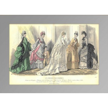 Парижская мода. 1870 год. Антикварная гравюра, акварель.(N1530)
