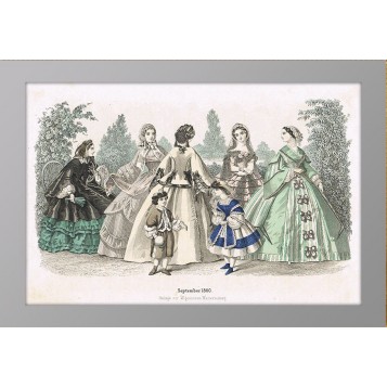 Женская мода. Антикварная гравюра. 1860 год. Сентябрь