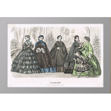 Женская мода. Антикварная гравюра. 1860 год. Декабрь.