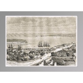 Антикварная гравюра 1880 года с видом на Севастопольскую бухту в Крыму