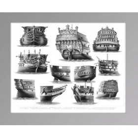 Старинная гравюра 1870 года "История флота" с изображением Кораблей XVII-XIX веков.