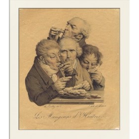 Буальи. Гурманы (Пожиратели устриц). Старинная гравюра 1825 года.