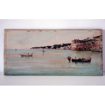 Старинная парная английская картина, вид на неаполитанский залив