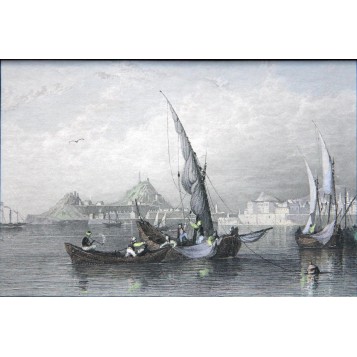 Романтичный морской восточный пейзаж на английской гравюре 19 века