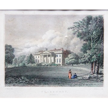 Романтичный вид на дворец в Кларемонте в английской гравюре 19 века в подарок