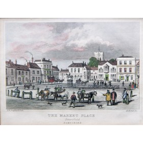 Вид на рыночную площадь города Петерсфилд графства Хэмпшир в английской гравюре 19 века
