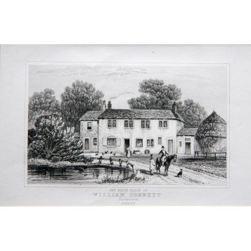 Вид на дом где родился Уильям Коббет в городе Фарнхам графство Суррей в английской гравюре 19 века