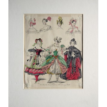 Антикварная гравюра c изображением женских национальных костюмов.The loot&Newest Fashions. Англия 19 век.
