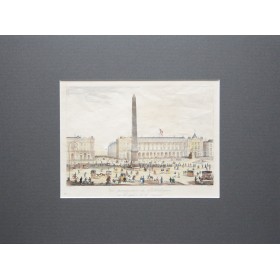 Перспективный вид на Обелиск на площади Согласия в Париже, изображенный на английской гравюре 19 века.