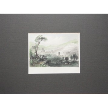 Антикварная английская гравюра 19 века с видом на город Бат,юго-запад Англии.