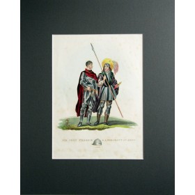 Английская антикварная гравюра 19 века с изображением сира Джона Кросби и сержанта армии