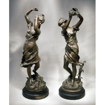 Антикварная пара статуэток танцовщиц Rousseau