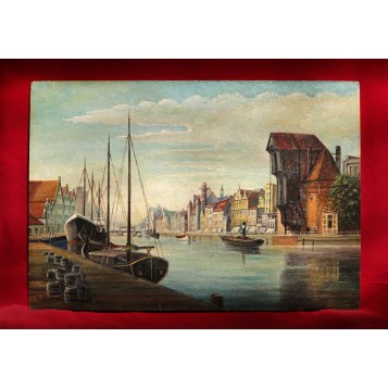 Продается антикварная картина набережная Данцига в подарок и в интерьер