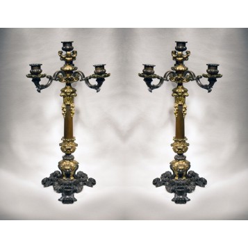 Старинная пара бронзовых канделябров стиль Louis XVI