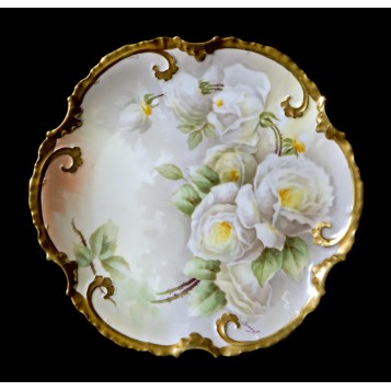 Антикварная тарелка белые розы Coronet Limoges
