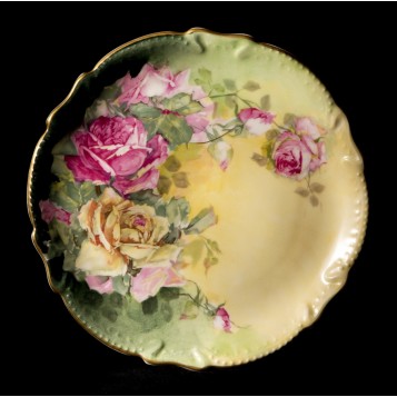Старинная кабинетная тарелка Розы Burog, купить фарфор в подарок