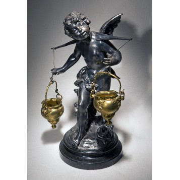 Продается антикварная статуэтка Купидон с чашами, купить бронзу в подарок