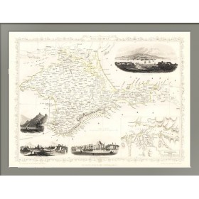 Старинная карта. Крым с планом Севастополя. 1851 год. Рапкин
