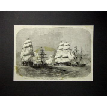 Старинная гравюра Балтийский флот покидает Спитхед. Англия, 1855 год.