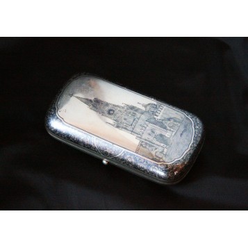 Старинный русский серебряный портсигар работы Хлебникова с чернением
