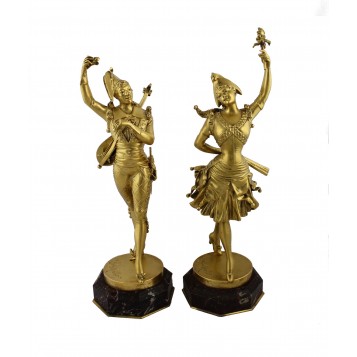 Парные бронзовые статуэтки Арлекин и Коломбина. Франция, 1920-30 гг
