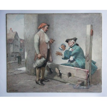 Антикварная картина. Приятная беседа. Англия кон 19 века. Картон. Пастель.