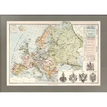 Колорированная старинная карта Европы